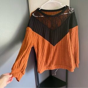 SHEIN Orange and Black Crew Neck Sweater